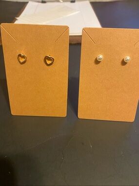 Gold Heart and Pearl Stud Earring Set - Women Jewelry